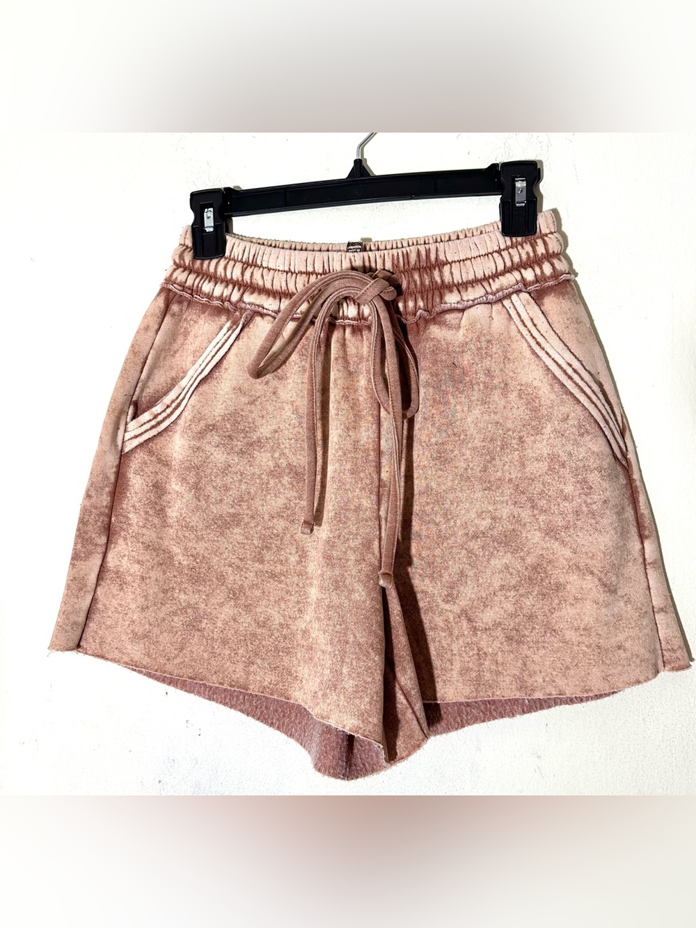 Zenana Outfitters Acid Washed Fleece Drawstring Shorts Rust Sz Small - Picture 2 of 5